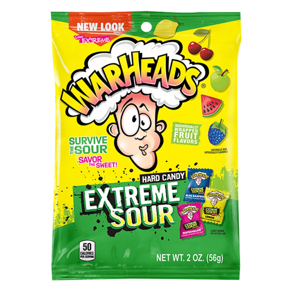 Warheads Extreme Sour Hard Candy Peg Bags (12x56g)