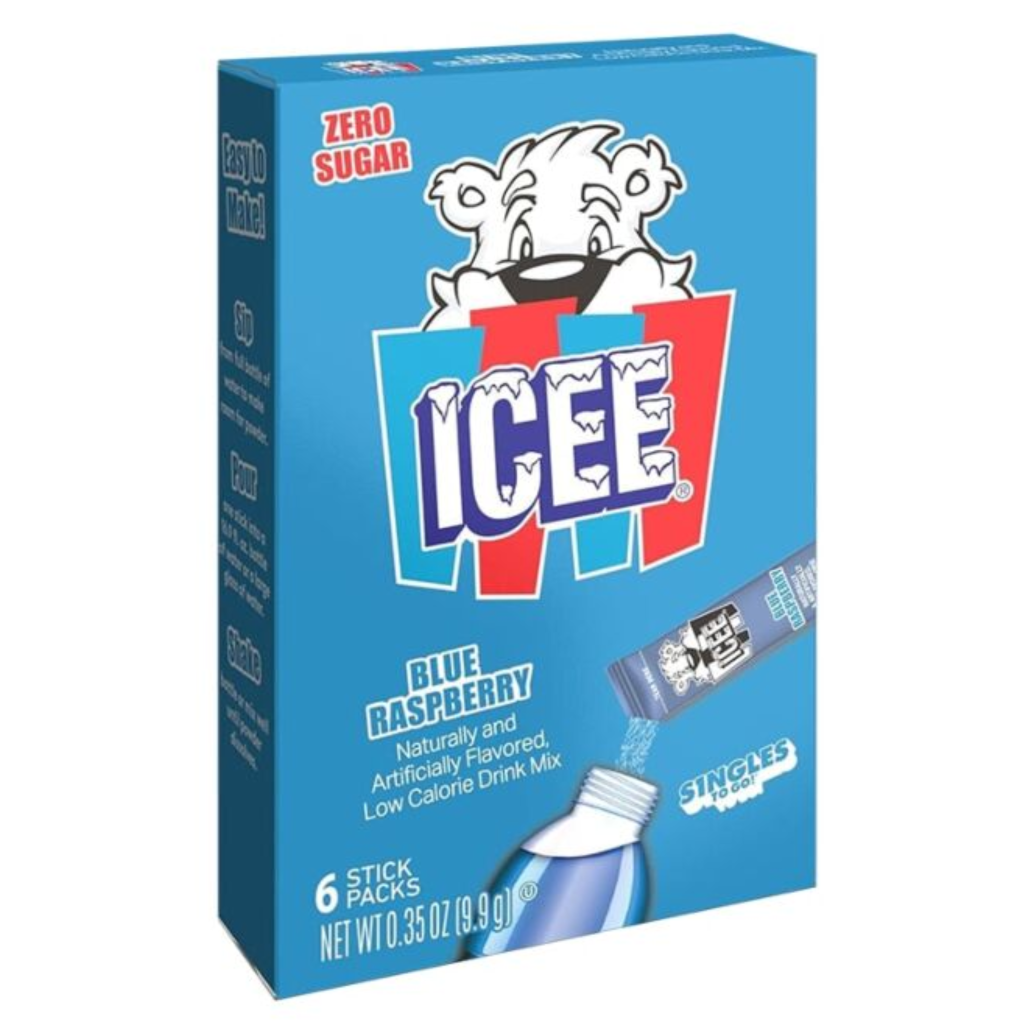Icee Drink Mix Blue Raspeberry Flavour Zero Sugar Sachets USA (6 Sticks) (12×9.9g)
