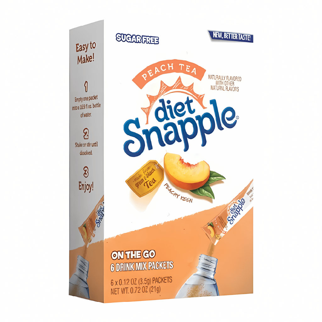 Snapple Diet Drink Mix Peach Tea Flavour Zero Sugar Sachets USA (6 Sticks) (12x21g)