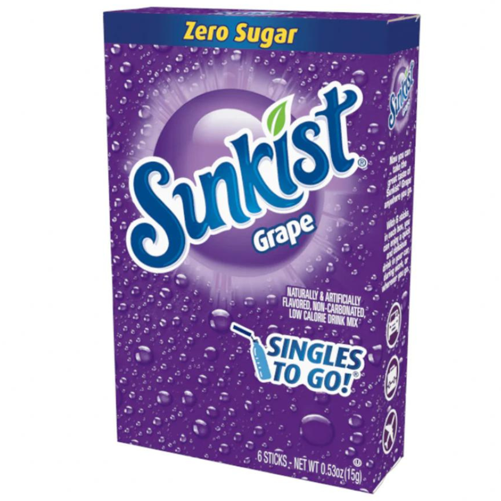 Sunkist Drink Mix Grape Flavour Zero Sugar Sachets USA (6 Sticks) (12x15g)