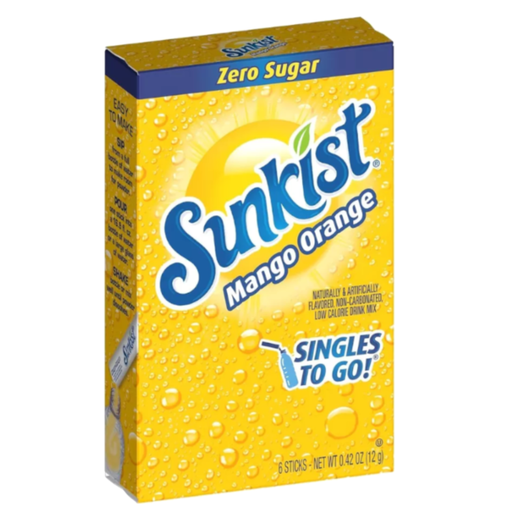 Sunkist Drink Mix Mango Orange Zero Sugar Sachets USA (6Sticks) (12x12g)