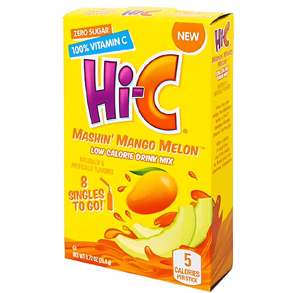 Hi-C Drink Mix Mashin Mango Melon Flavour Zero Sugar Sachets USA (8 Sticks) (12×20.4g)