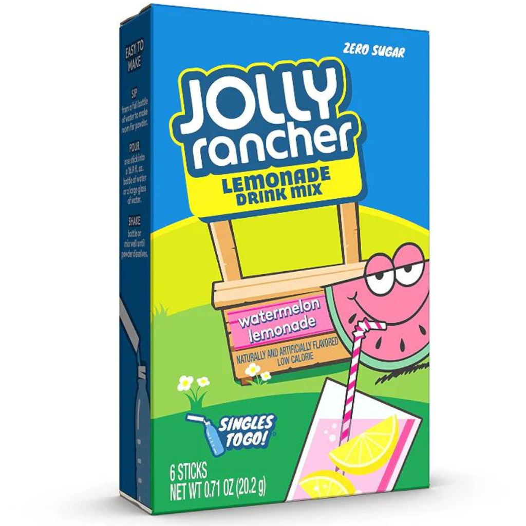 Jolly Rancher Drink Mix Watermelon Lemonade Flavour Zero Sugar Sachets USA (6 Sticks) (12×20.2g)