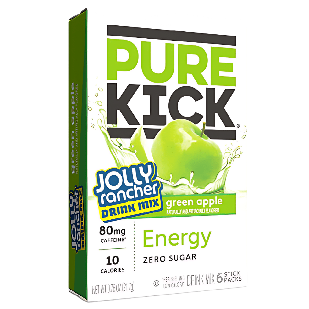 Pure Kick Jolly Rancher Drink Mix Green Apple Flavour Zero Sugar Sachets USA (6 Sticks) (12×21.7g)