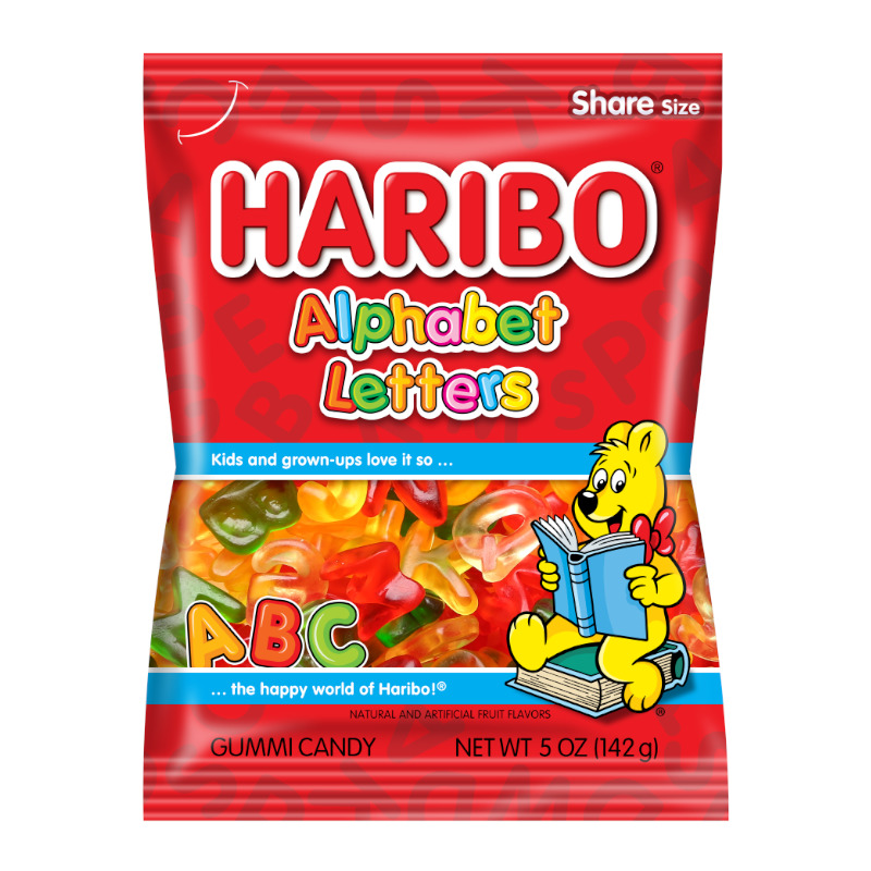 Haribo Alphabet Letters Peg Bag 5oz (12×142g) USA