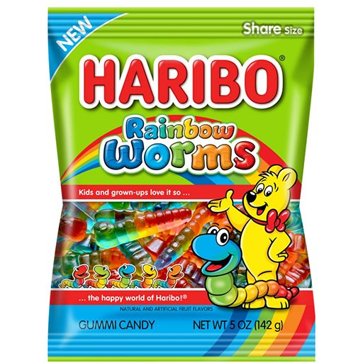 Haribo Rainbow Worms Peg Bag USA (12 x 142g)