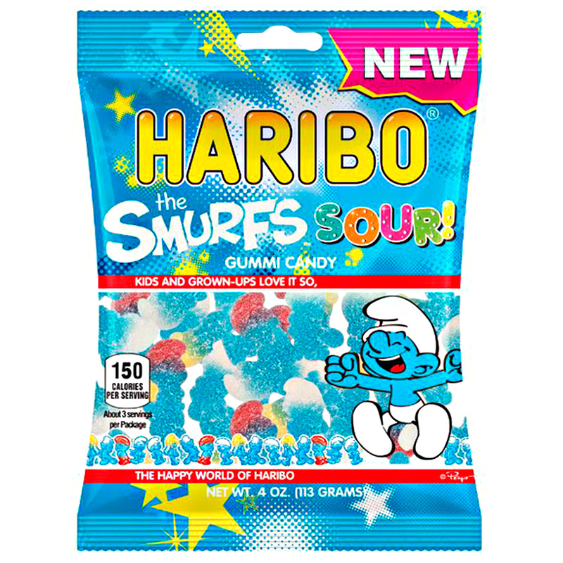 Haribo Sour Smurfs Peg Bag 4oz (12×113g) USA