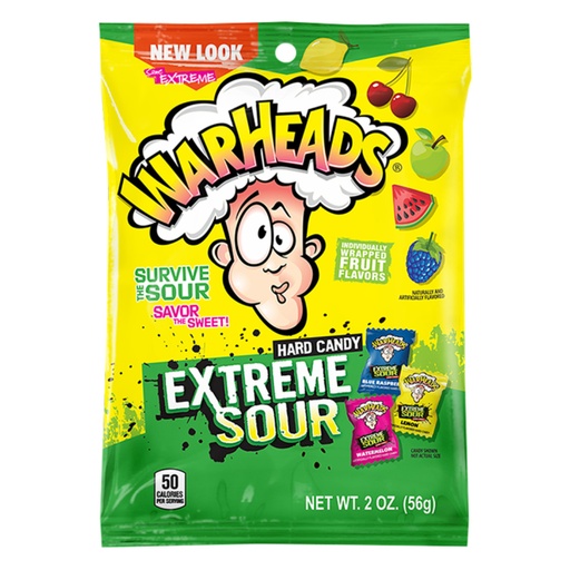 Warheads Extreme Sour Hard Candy Peg Bags (12x56g)