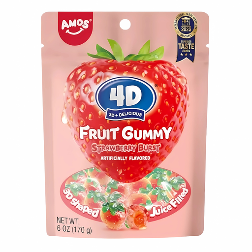 4d Amos Fruit Gummy Strawberry Burst Flavour 6oz USA (12x170g)