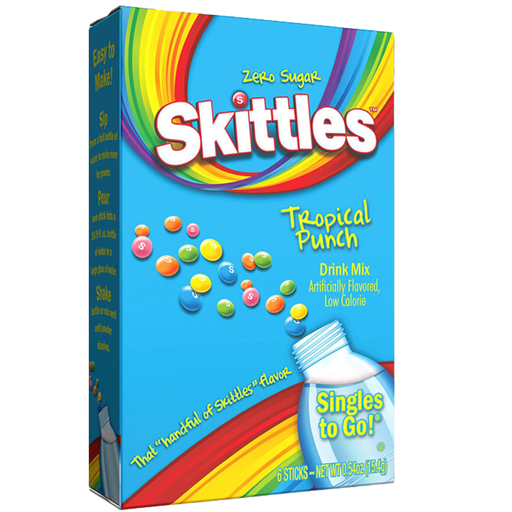 Skittles Drink Mix Tropical Punch Zero Sugar Sachets USA (6 Sticks) (12×15.4g)