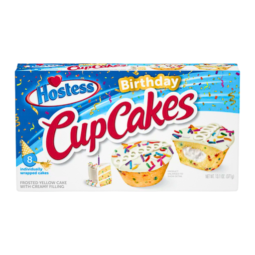 Hostess Birthday Cup Cake Frosted Yellow Cake With Creamy Filling USA (1 x 371g) **Single**