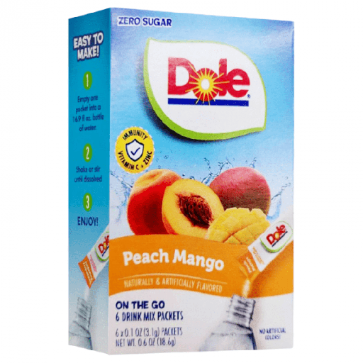 Dole Drink Mix Peach Mango Flavour Zero Sugar Sachets USA (6 Sticks) (12×18.6g)