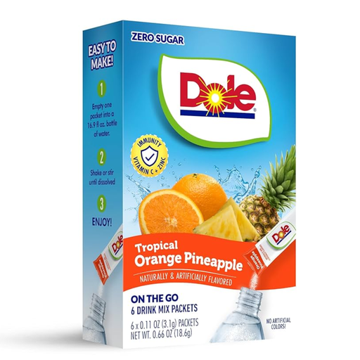 Dole Drink Mix Tropical Orange Pineapple Flavour Zero Sugar Sachets USA (6 Sticks) (12×18.6g)