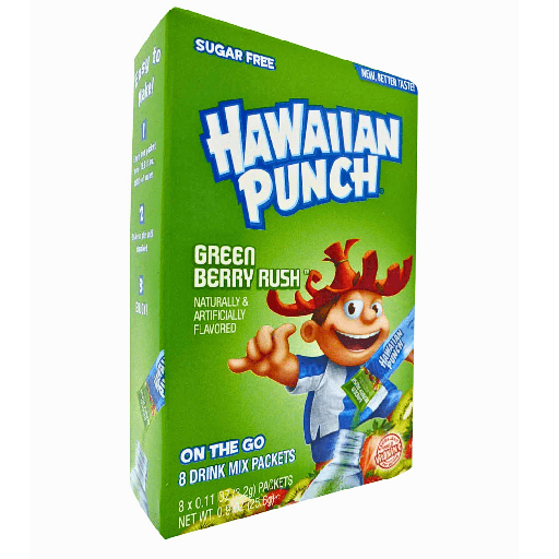 Hawaiian Punch Drink Mix Green Berry Rush Flavour Zero Sugar Sachets USA (8 Sticks) (12×25.6g)