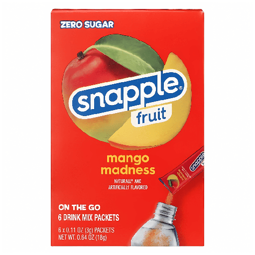 Snapple Fruit Drink Mix Mango Madness Flavour Zero Sugar Sachets USA (6 Sticks) (12x18g)
