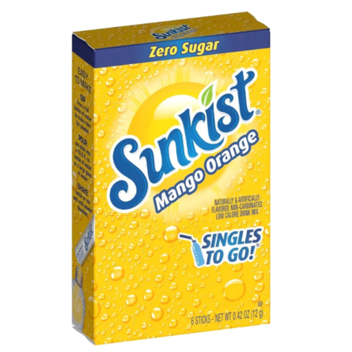 Sunkist Drink Mix Mango Orange Zero Sugar Sachets USA (6Sticks) (12x12g)