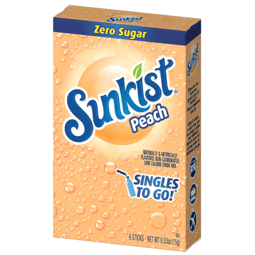 Sunkist Drink Mix Peach Flavour Zero Sugar Sachets USA (6 Sticks) (12x15g)
