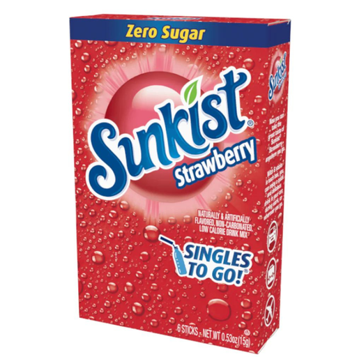 Sunkist Drink Mix Strawberry Flavour Zero Sugar Sachets USA (6 Sticks) (12x15g)