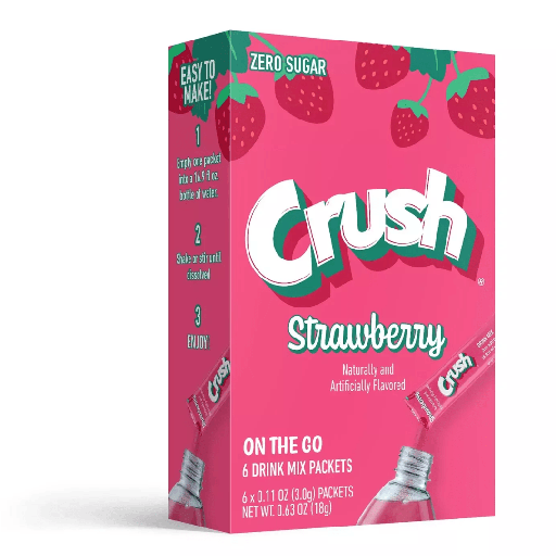 Crush Drink Mix Strawberry Flavour Zero Sugar Sachets USA (6 Sticks) (12x18g)