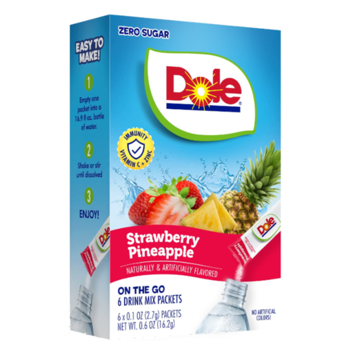 Dole Drink Mix Strawberry Pineapple Flavour Zero Sugar Sachets USA (6 Sticks) (12×16.2g)