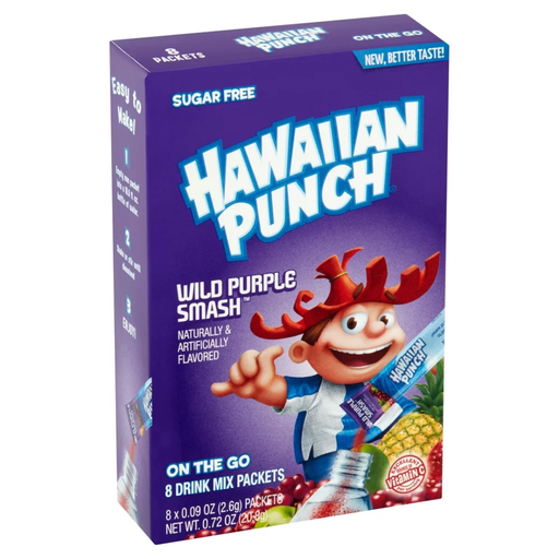 Hawaiian Punch Drink Mix Wild Purple Smash Flavour Zero Sugar Sachets USA (8 Sticks) (12×20.8g)