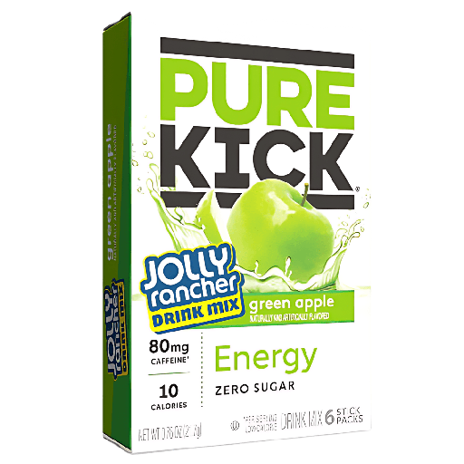 Pure Kick Jolly Rancher Drink Mix Green Apple Flavour Zero Sugar Sachets USA (6 Sticks) (12×21.7g)