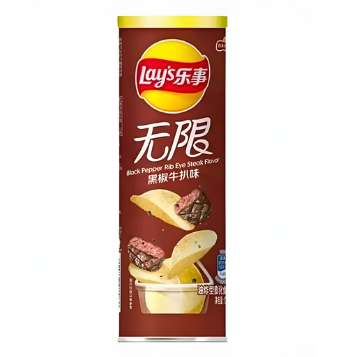 Lays Stax Black Pepper Rib Eye Steak Flavour Chinese (24x90g)